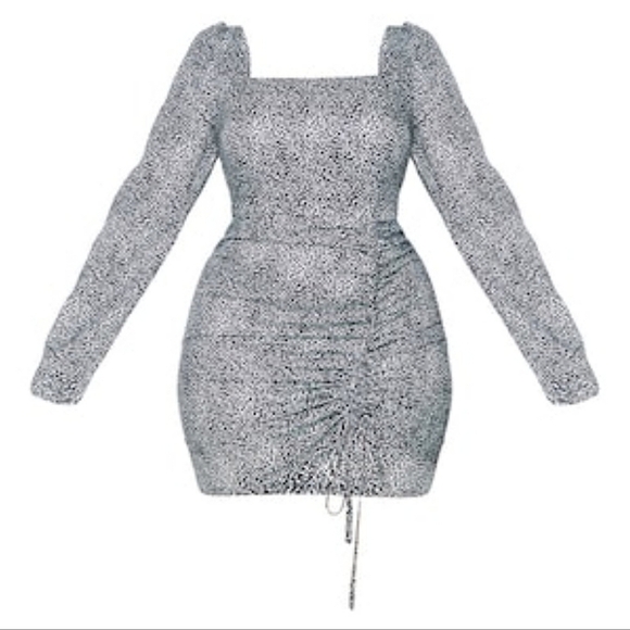 PLT Dalmatian Print Cinched Waist Bodycon Long Sleeve Mini Black White - sz 28 - Picture 5 of 5